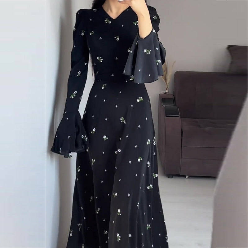 【dress】VネックフレアスリーブワンピースF8118