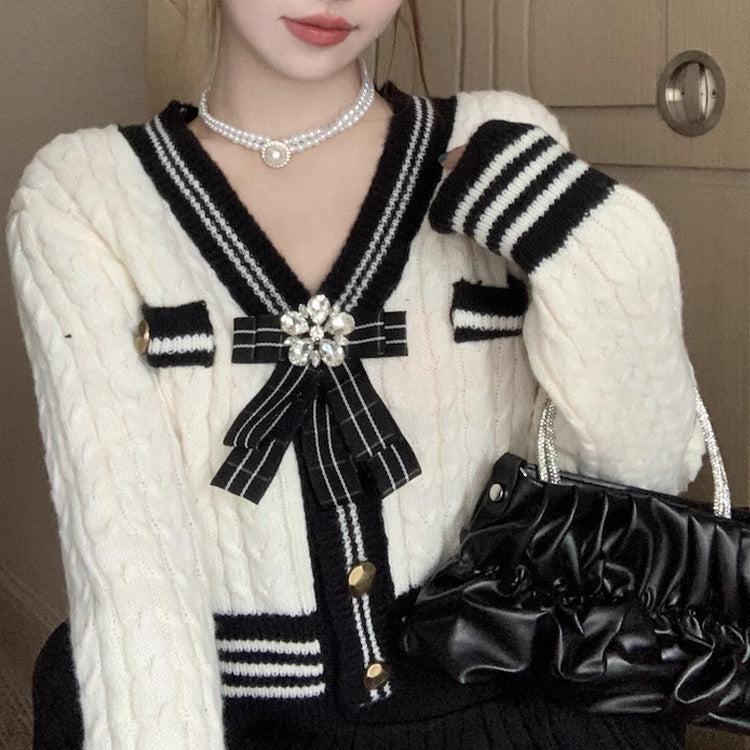 【outer】Vネック長袖ニットカーディガンF8298