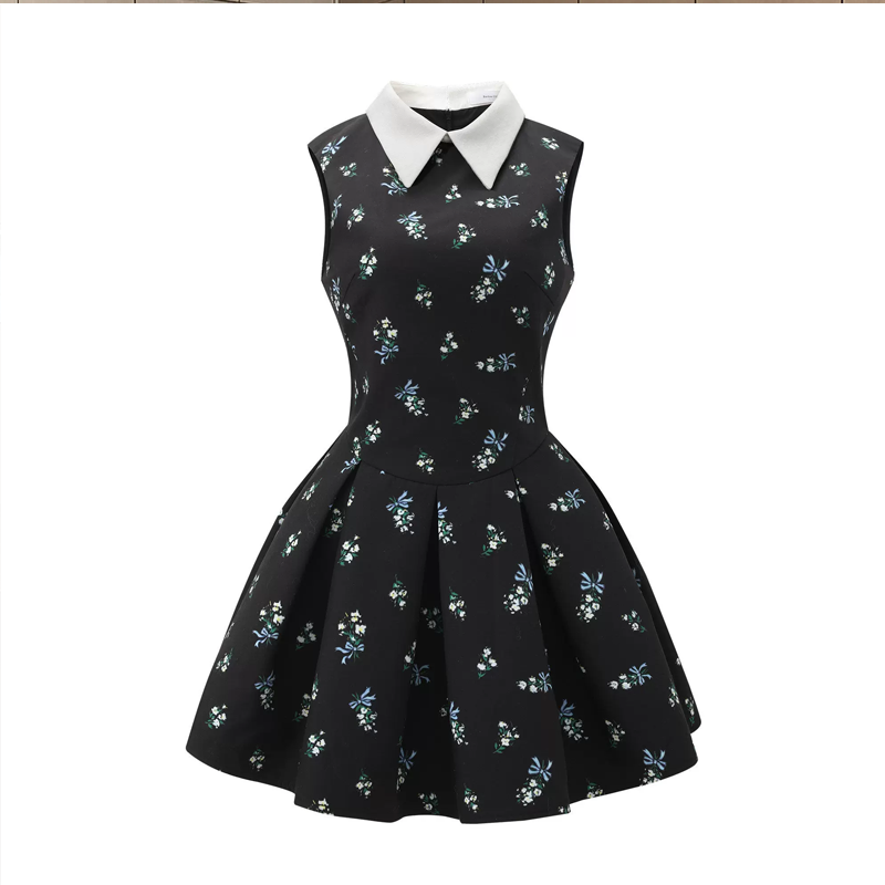 【dress】ノースリーブ花柄フレアミニワンピース Q8413