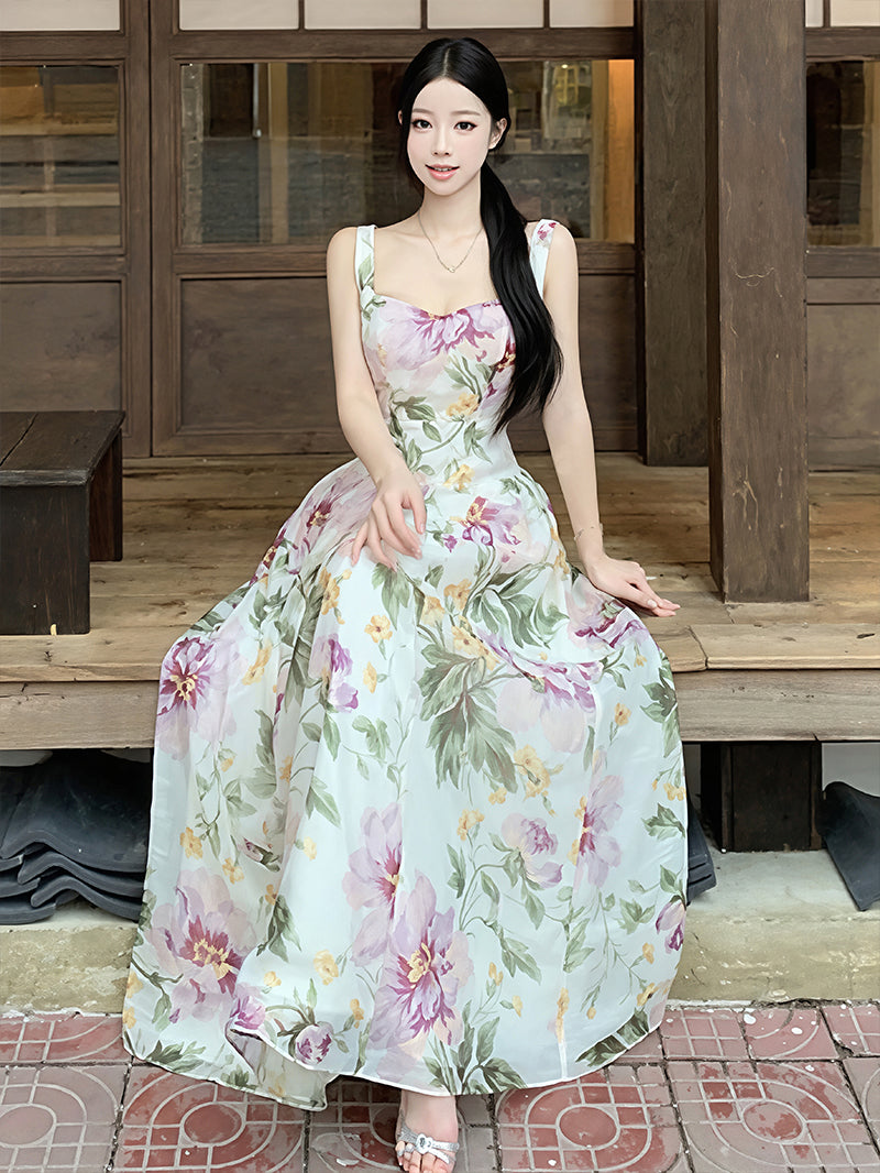 【dress】フラワー柄ロングキャミワンピース Q8719