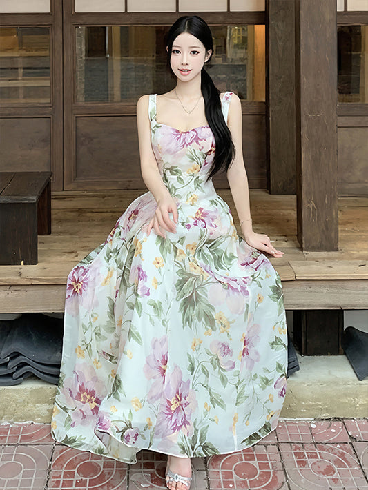 【dress】フラワー柄ロングキャミワンピース Q8719