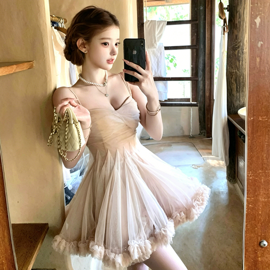 【dress】ギャザーフリルチュールミニワンピース Q8417