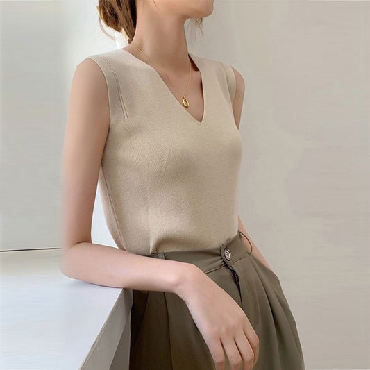 【tops】4色VネックタンクトップF7593