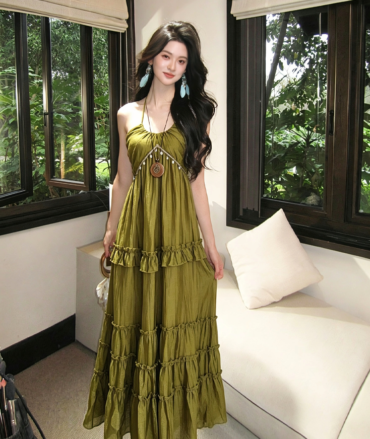 【dress】ホルターネックロングワンピース Q8534