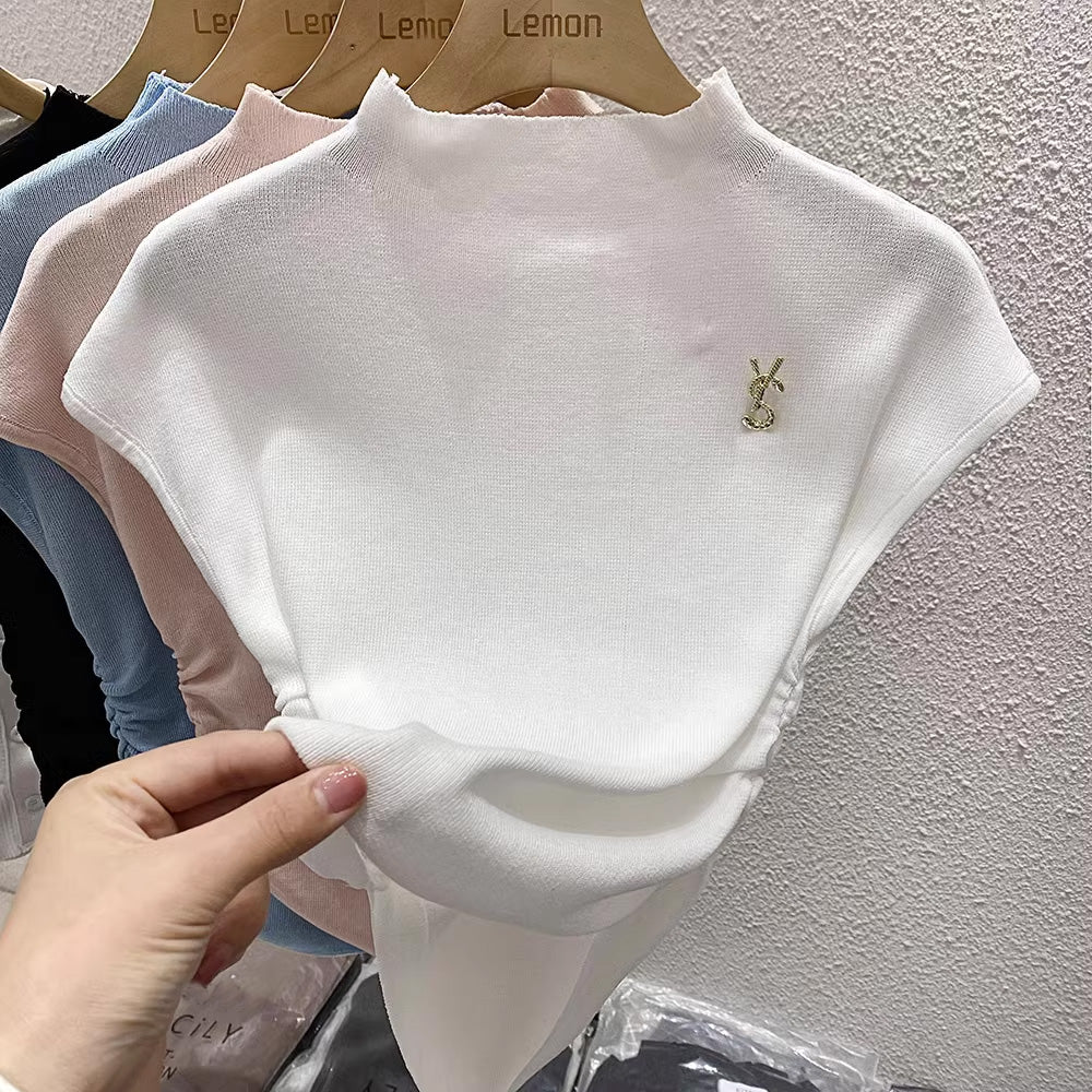 【tops】4色半袖ニットTシャツF7760