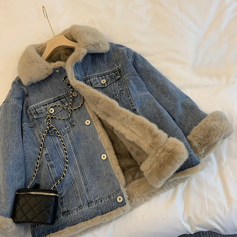 【outer】折り襟長袖裏起毛デニムコートF8289