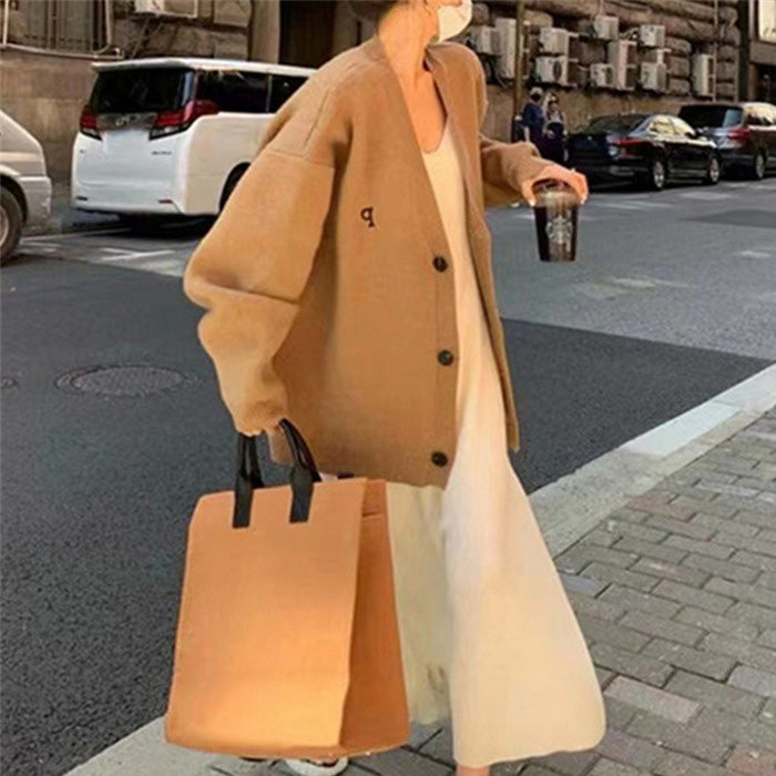 【outer】Vネック長袖ニットカーディガンF8324