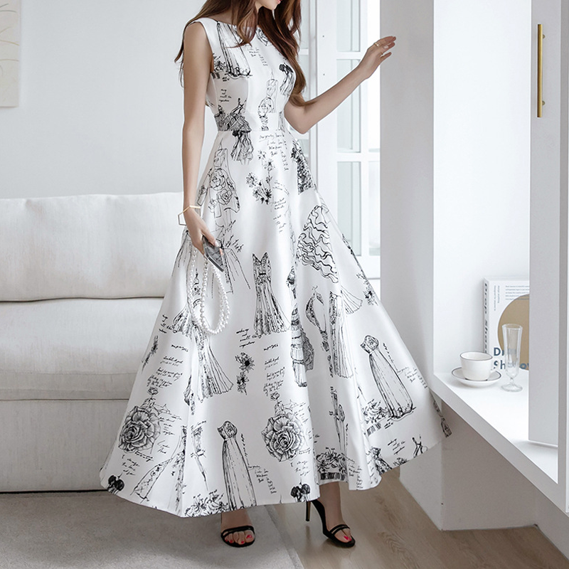 【dress】ノースリーブAラインロングワンピース Q8355
