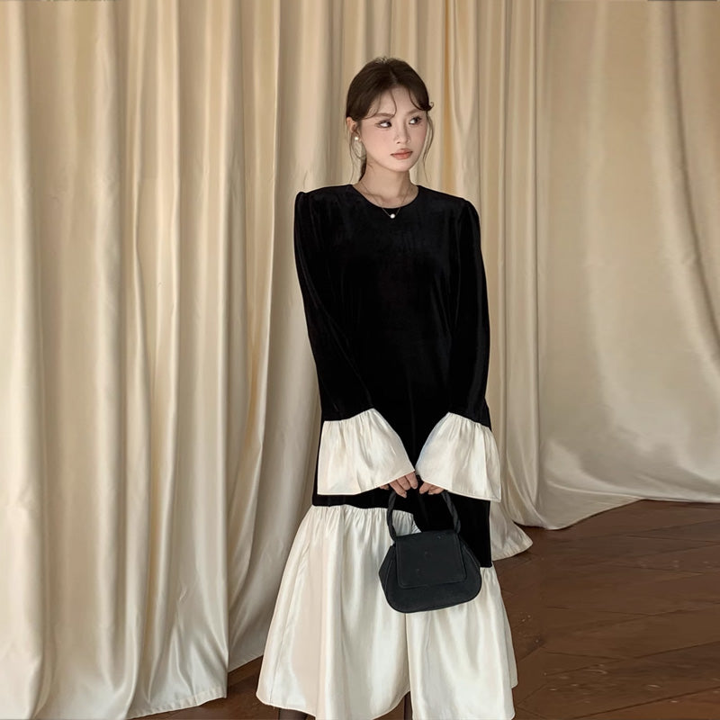 【dress】フレアスリーブ切替デートワンピースF8317