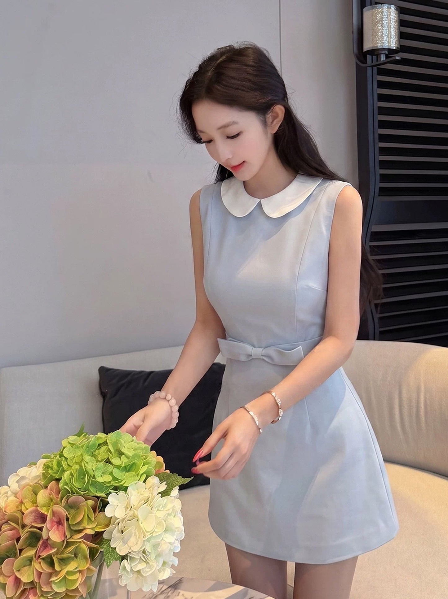 【dress】ノースリーブピーターパンカラーワンピース Q8742