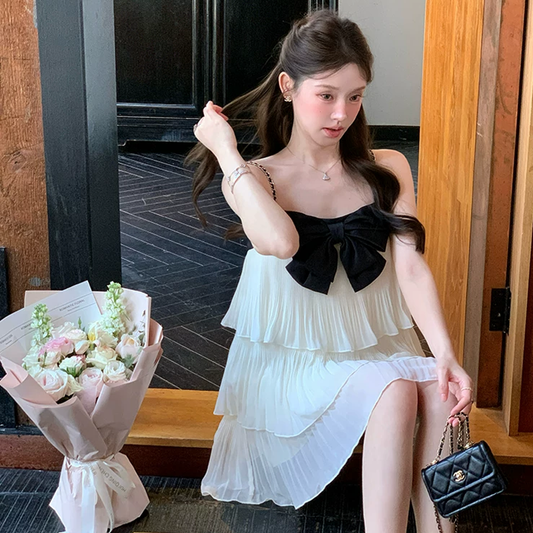 【dress】リボン付きティアードキャミワンピース Q8464
