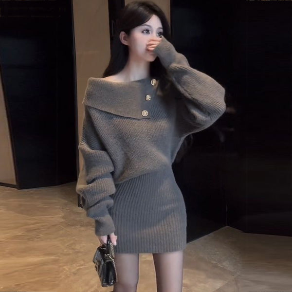 【dress】長袖タイトニットワンピースF8435