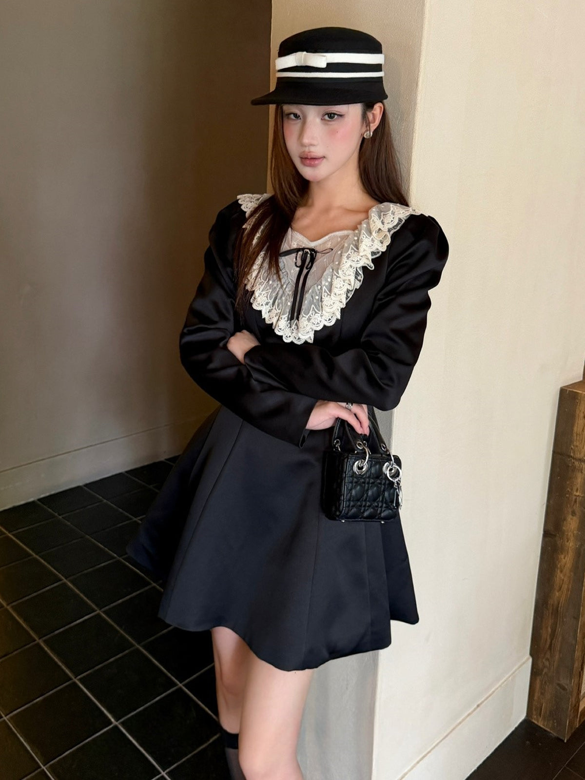 【dress】レースドッキングミニワンピース Q9080