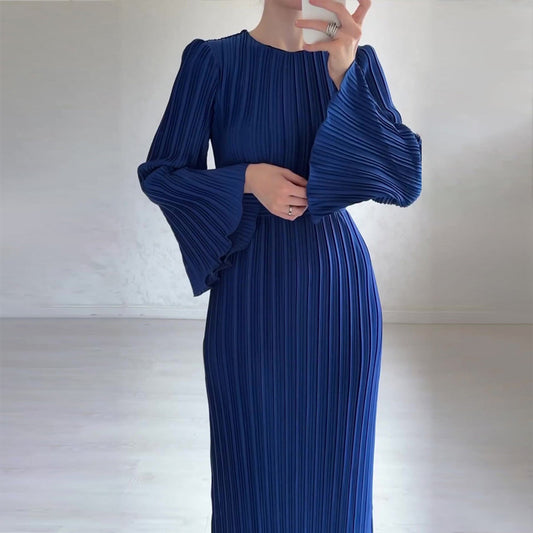 【dress】ラウンドネックフレアスリーブワンピースF8119