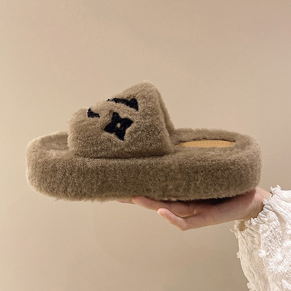 【shoes】3色英字柄厚底スリッパF8164