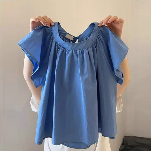 【tops】ラウンドネックゆったりブラウスF7861