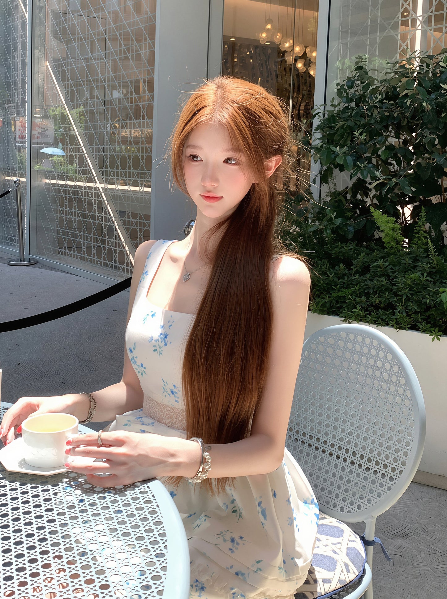 【dress】フラワー柄レースドッキングワンピース Q8757