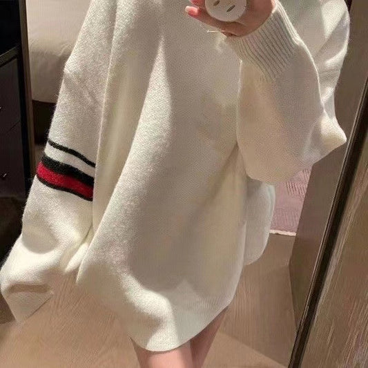 【tops】ラウンドネック長袖ニットセーターF8257