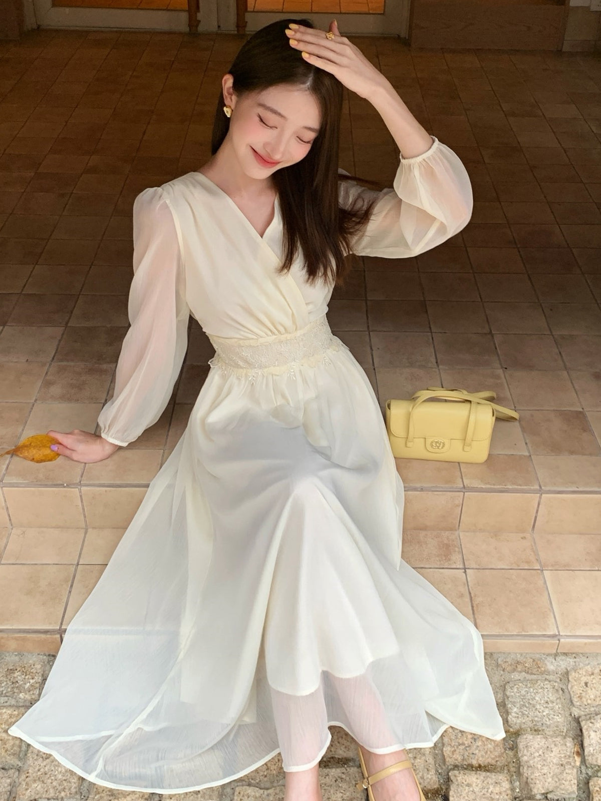 【dress】レースドッキングロングワンピース Q8932