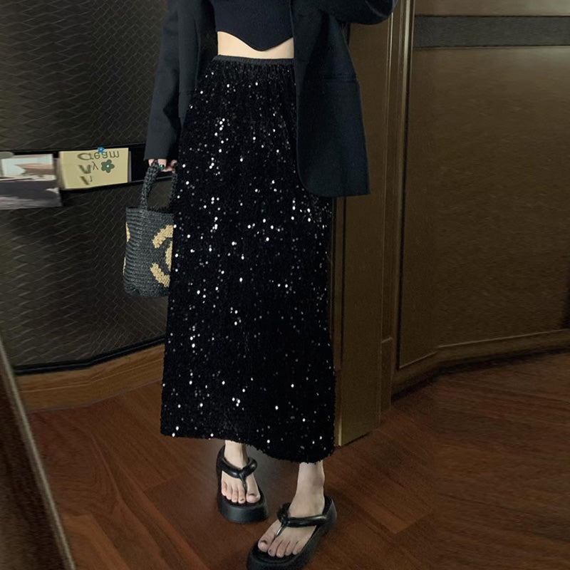 【bottoms】キラキラロング丈スカートF8295