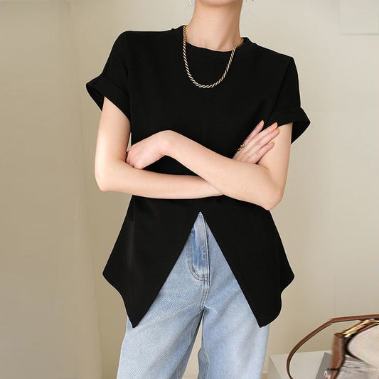 【tops】2色スリットTシャツF7625