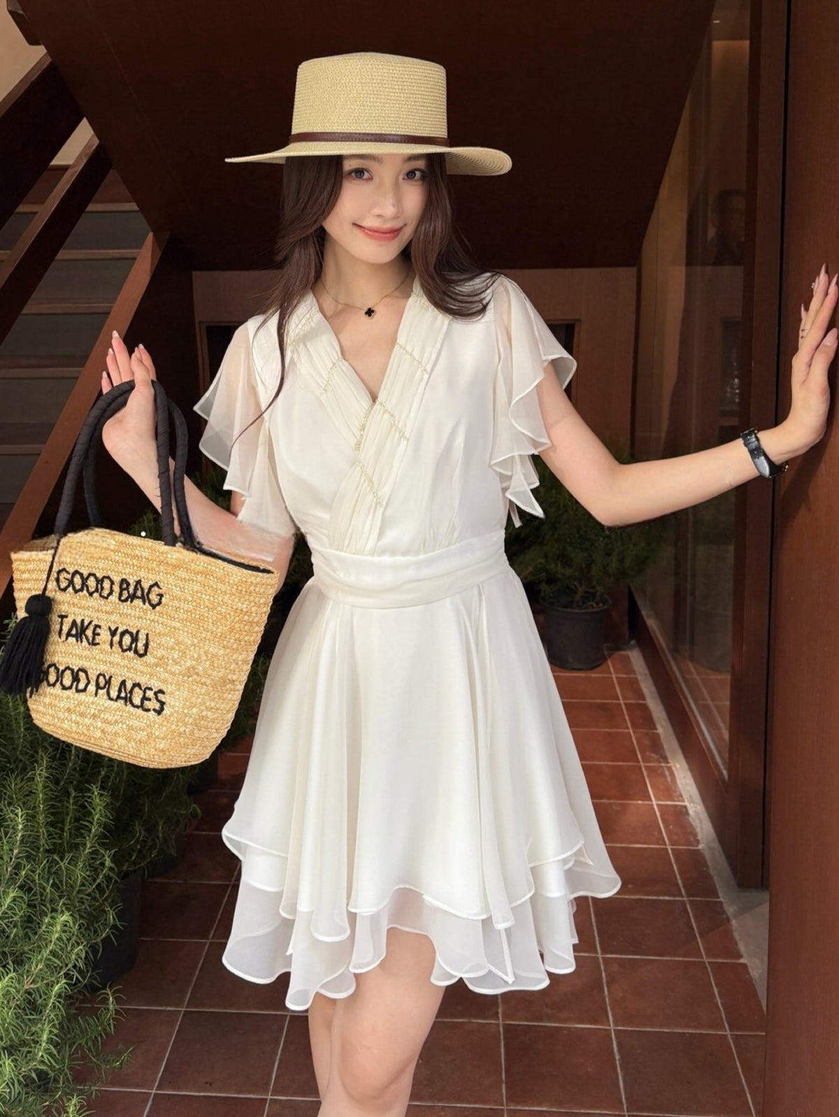 【dress】フラッタースリーブワンピース Q8705