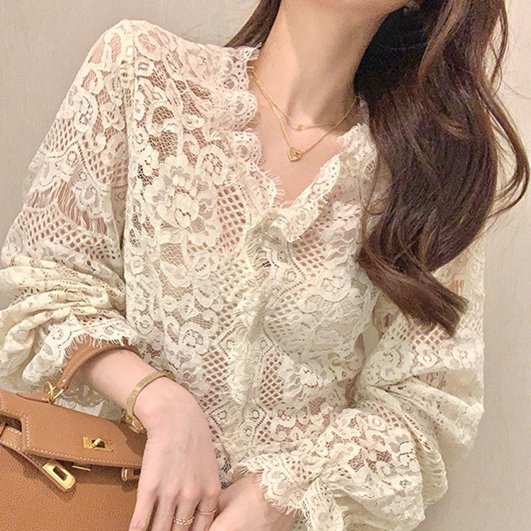 【tops】レース長袖ブラウスF8420