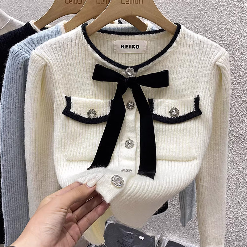 【outer】ラウンドネックニットカーディガンF8107