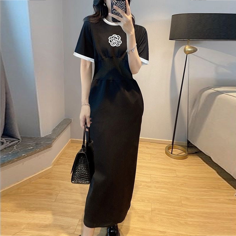 【dress】ラウンドネック半袖ロング丈ワンピースF7794