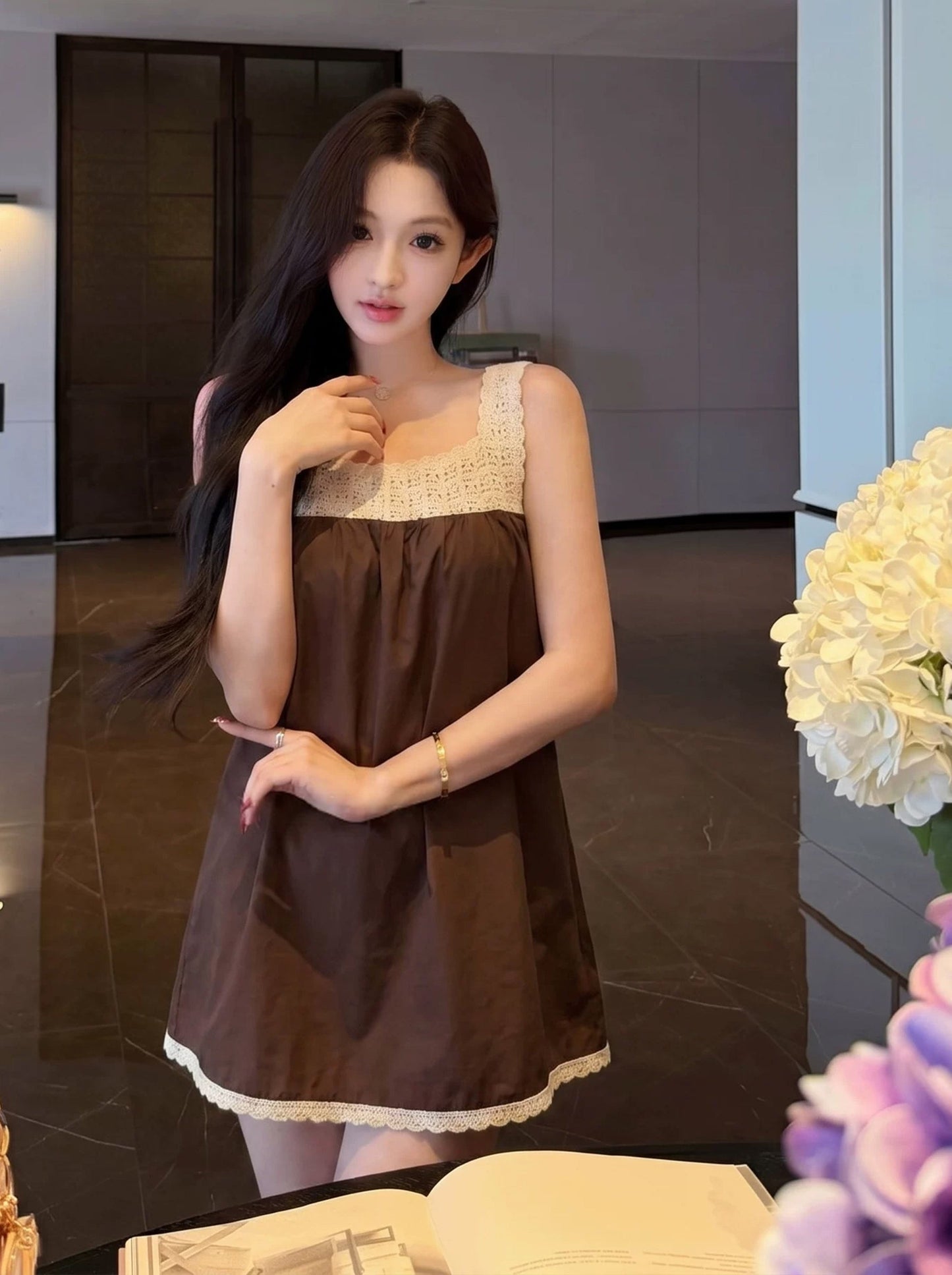 【dress】レースドッキングミニキャミワンピース Q8782