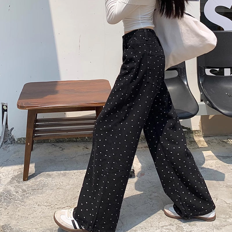 【bottoms】ドット柄ガウチョパンツF8328