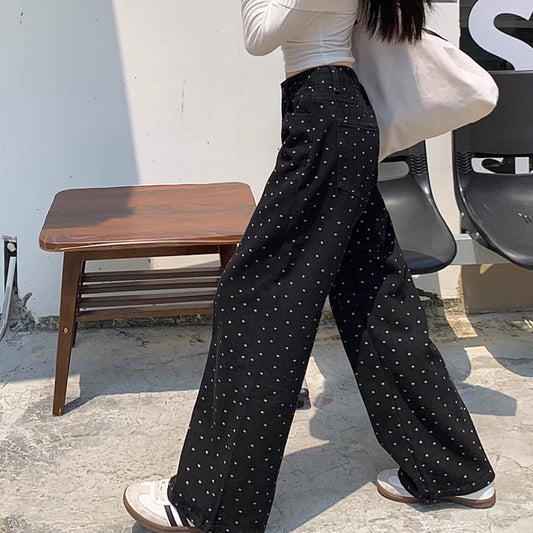 【bottoms】ドット柄ガウチョパンツF8328