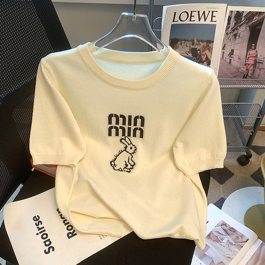 【tops】4色半袖ニットＴシャツF7788