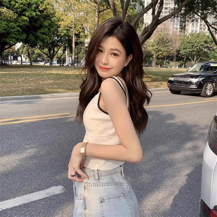 【tops】2色スクェアネックニットタンクトップF7812