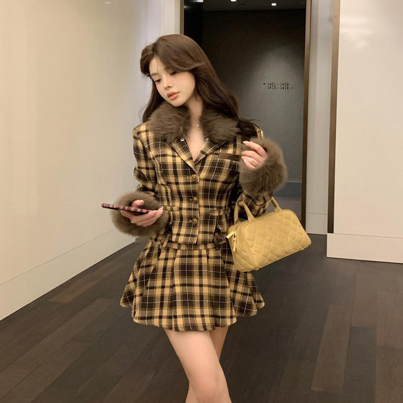 【set】ファーコート+キュロットスカート２点セットF8282