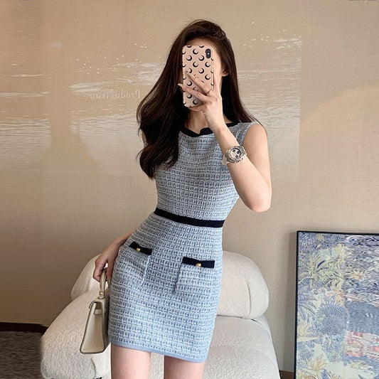 【dress】ラウンドネックノースリーブワンピースF7715