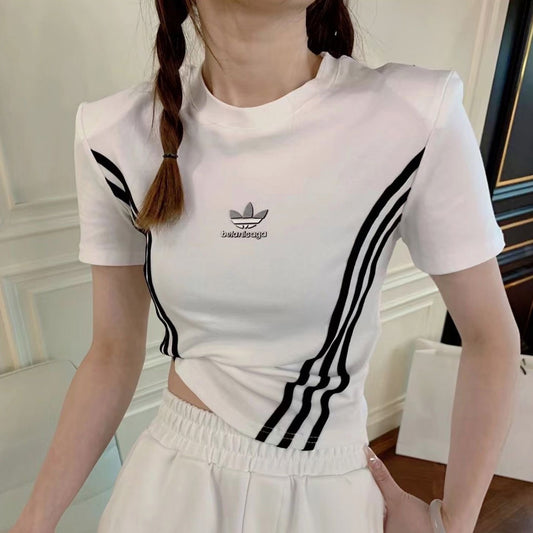 【tops】ラウンドネック半袖着やせTシャツF7809