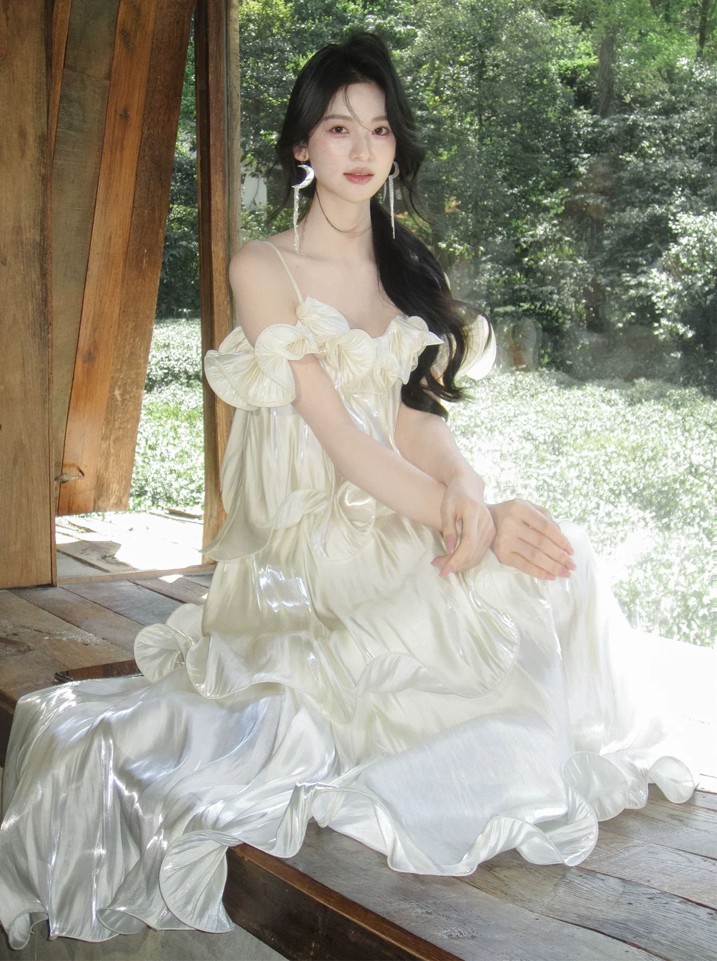 【dress】ギャザーフリルロングキャミワンピース Q8553