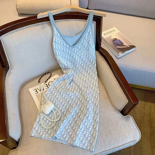 【dress】VネックニットキャミワンピースF7708