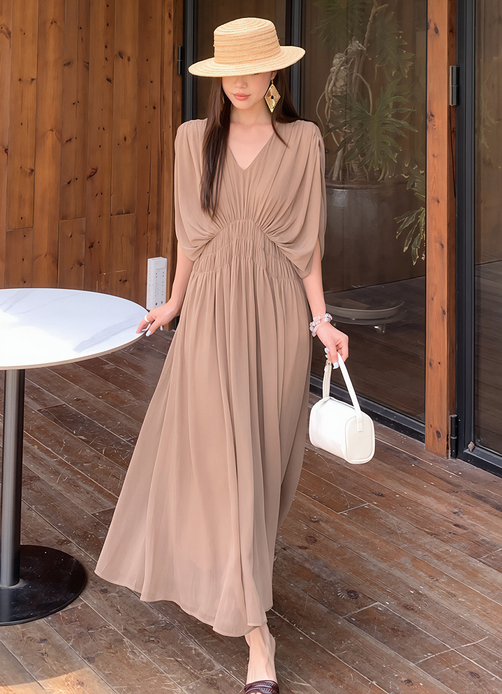 【dress】Vネックロングワンピース Q8756