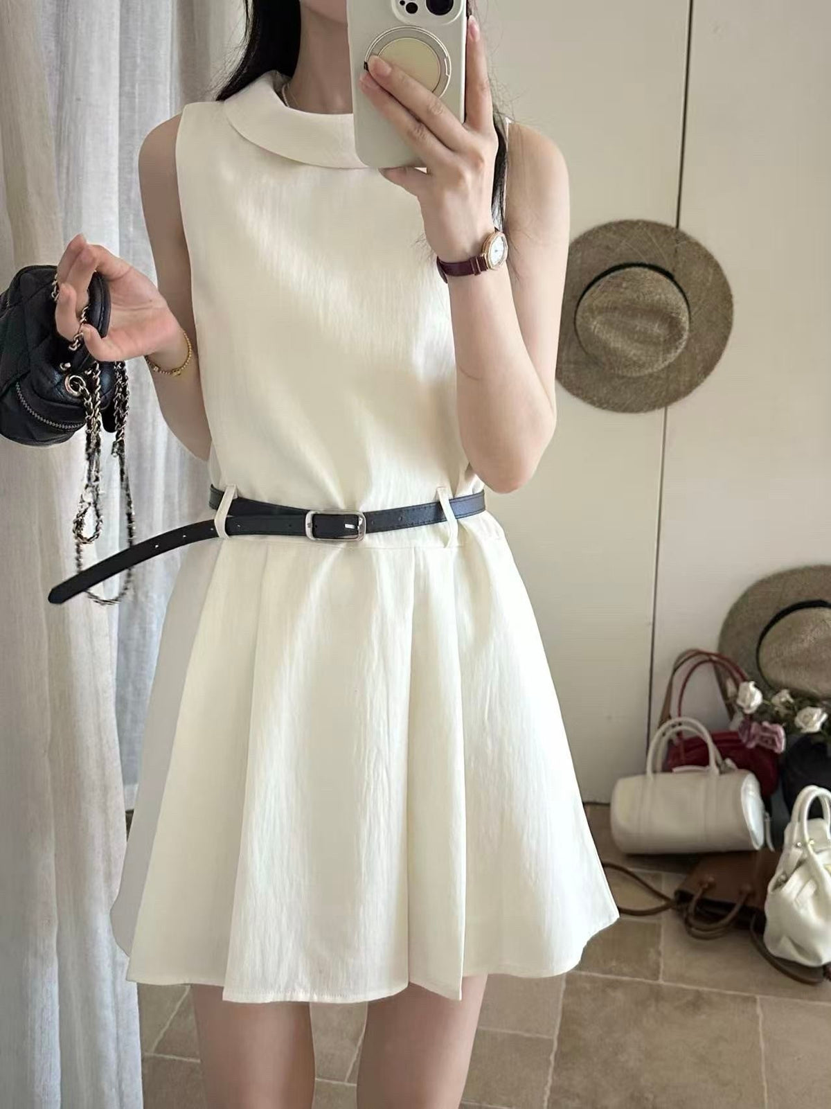 【dress】ベルト付きノースリーブワンピース Q8711