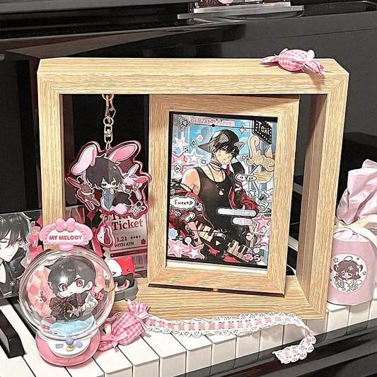 【GOODS】木製 フォトフレーム KGサイズ収納 回転式 ライト付き Q2487