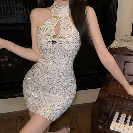 【dress】スパンコールホルターネックワンピース G21018