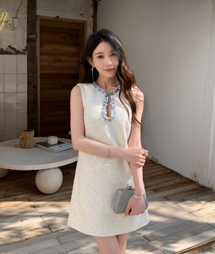 【dress】スパンコール付きツイードワンピース　N2554
