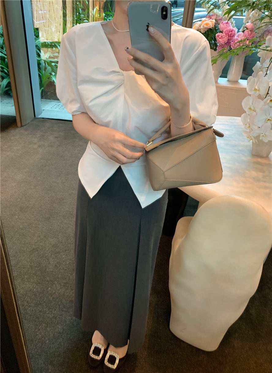 【set】Vネックトップス×スカートセット　M24287