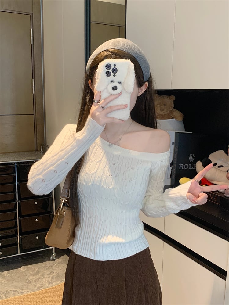 【tops】オフショルダーニットトップス　M28411