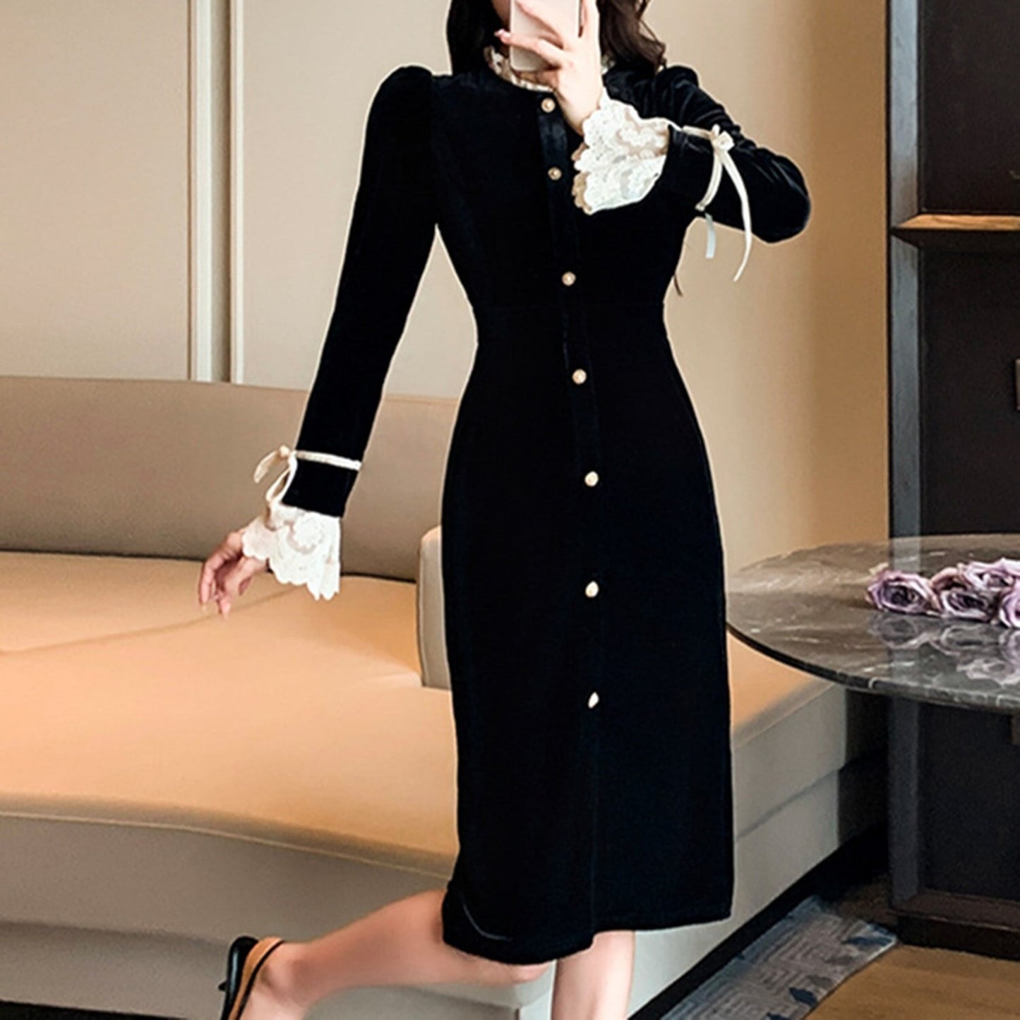 【dress】レース切り替えデートワンピース　N2394