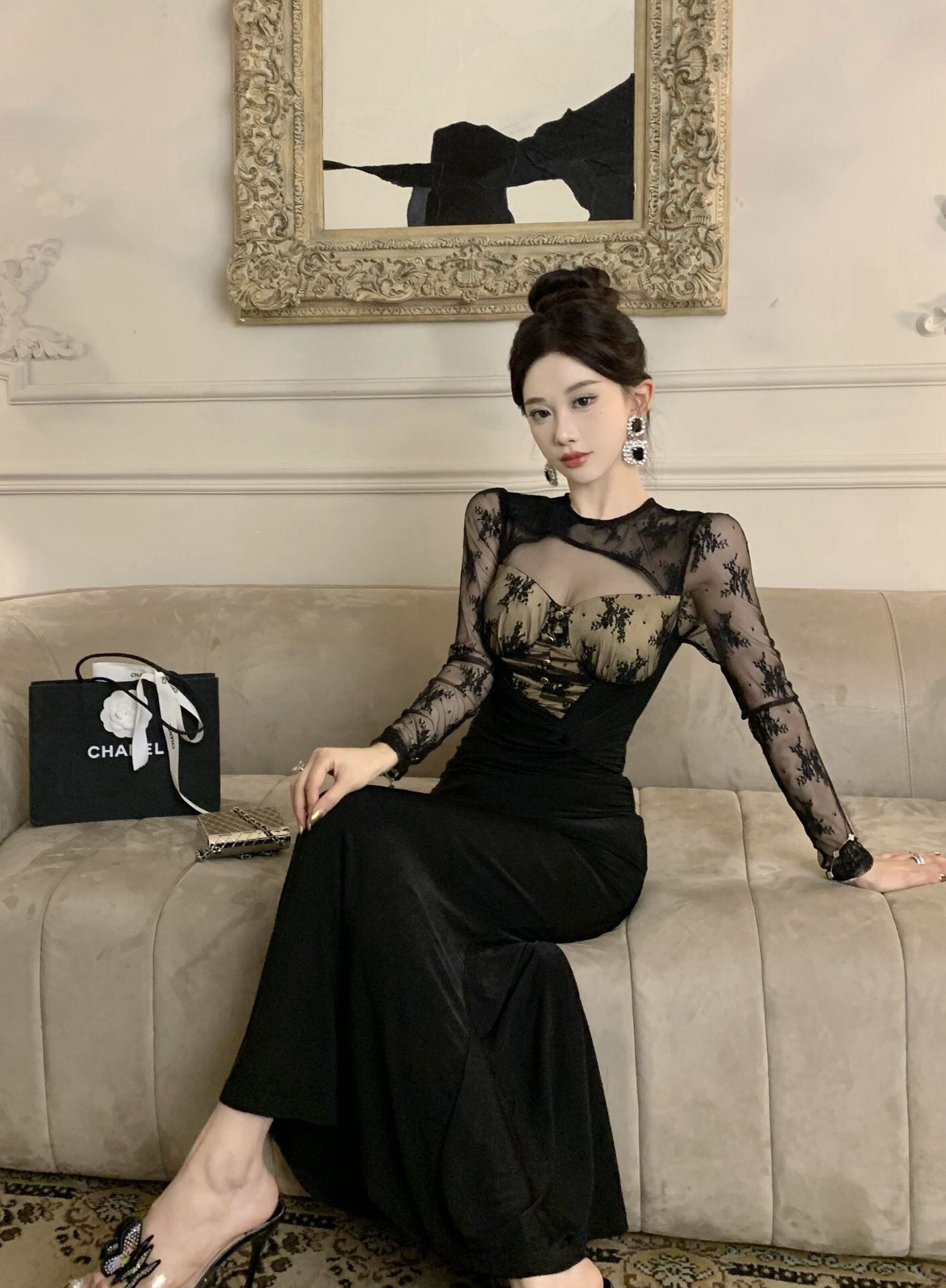 【dress】レース切り替えマーメイドワンピース G21514