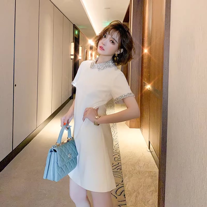 【dress】ラインストーン付きミニワンピース Q8435