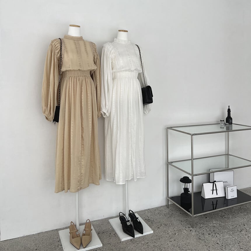 【dress】カットワークレース切り替えワンピース　M29780